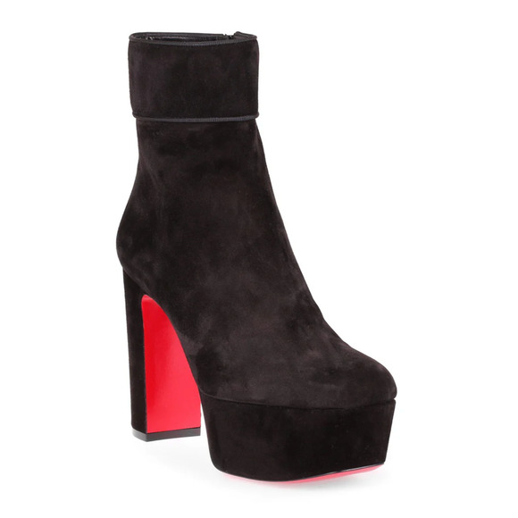 Christian Louboutin Protorlato 110 Black Suede Platform Block Heel Ankle Boot 37 - Picture 3 of 14